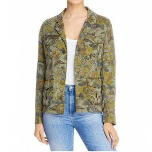 PAM & GELA Utility Jacket Women Long Sleeve Zip Cuff Floral Print Utility Green